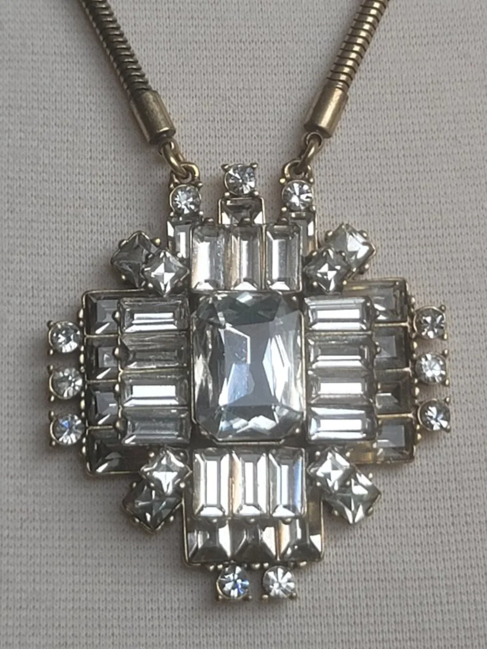Vintage J Crew Art Deco Crystal Maximalist Y2K Snake Chain Statement Necklace